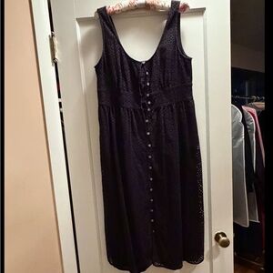 J. Crew Black eyelet lace Button-Front Midi Dress